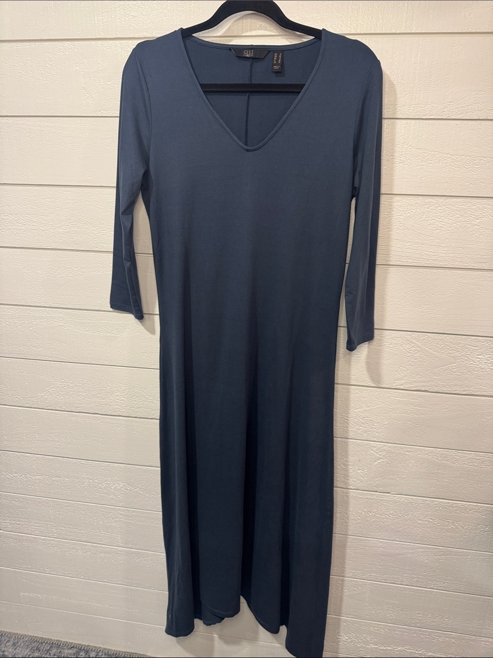 G.I.L.I. Slate Blue V-Neck Long Sleeve Maxi Dress